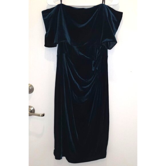 Vince Camuto Off-The-Shoulder Green Velvet Cocktail Dress Size 14 Elegant Evenin - Picture 5 of 16